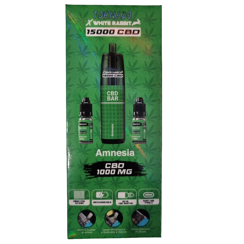 PUFF TORNADO X WHITE RABBIT CBD 1000mg AMNESIA 15000 PUFFS
