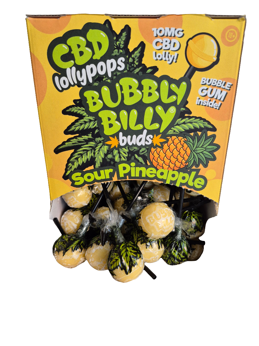 Sucette avec Chewing-gum au CBD 10mg - Lollypops Bubbly Billy buds 20% CBD - Ananas acidulé -