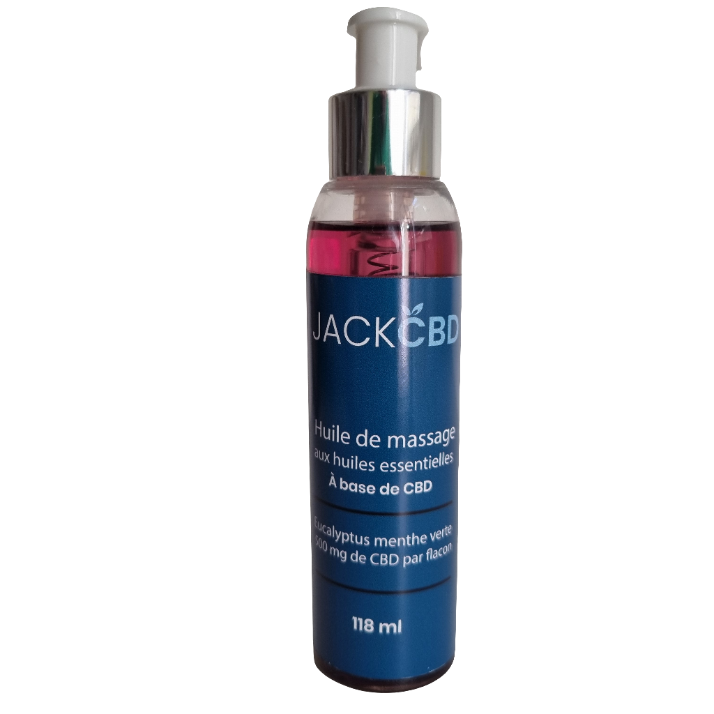 Huile massage CBD - détente- relaxation musculaires- 500mg CBD - Jack CBD- douleurs musculaires et articulaires- 110ml - bien être- massage- cosmétiques- 