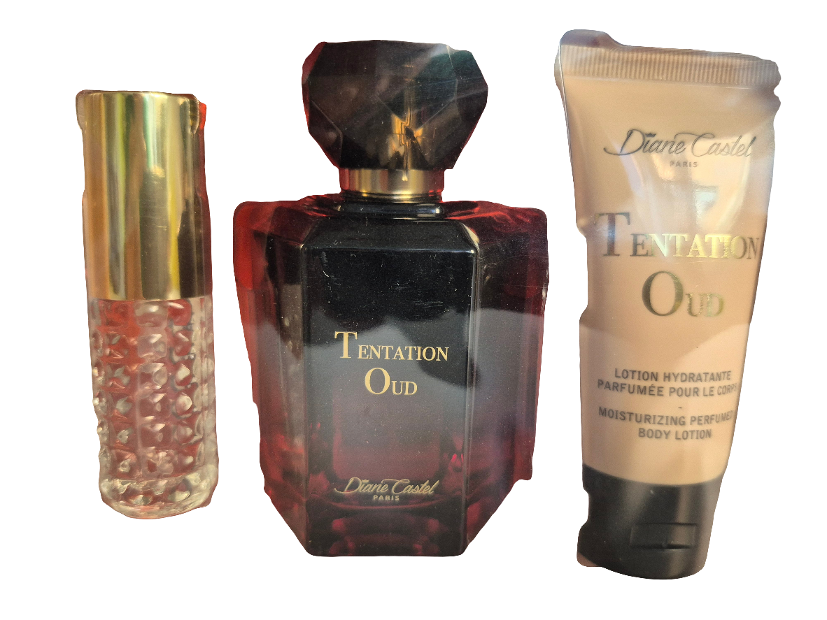 Coffret Parfum Tentation oud (1 parfum de poche 10ml + 1 eau de parfum 100ml + 1 lait parfumé pour le corps 50ml)