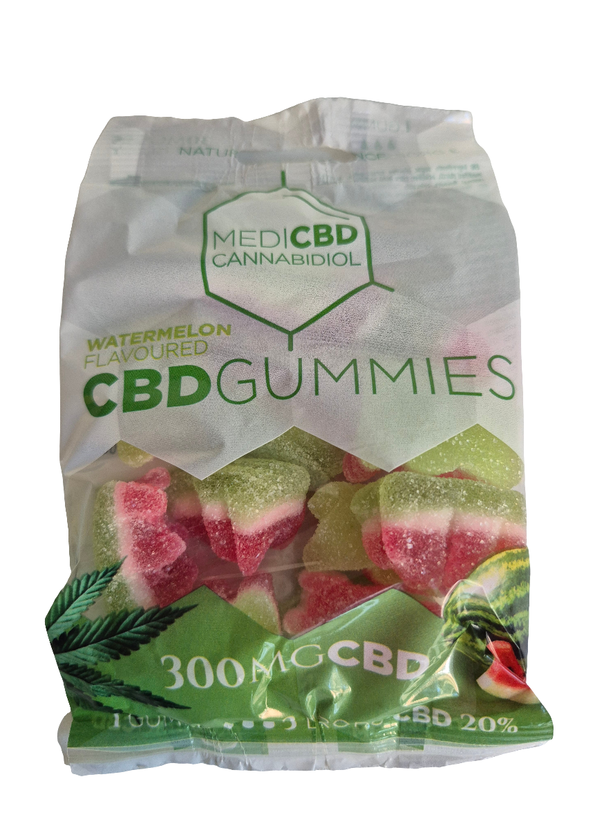 Sachet de gélule CBD saveur pastèque- gummies CBD Watermelon-  MediCBD - bonbon CBD 300mg - gummies 20% CBD - 