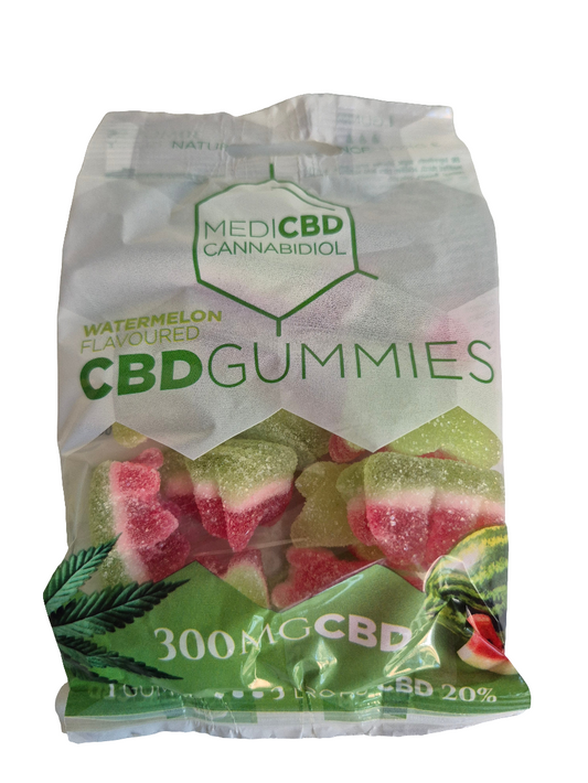 Sachet de gélule CBD saveur pastèque- gummies CBD Watermelon-  MediCBD - bonbon CBD 300mg - gummies 20% CBD - 