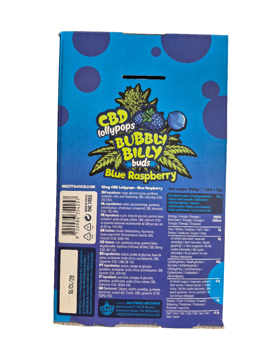 Bubbly Billy : Sucette au CBD et au Chewing-gum - 20% CBD - 10mg CBD -