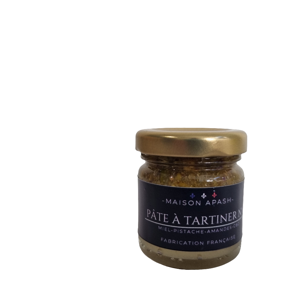 Pâte à tartiner N°1 - Maison Apash - fabrication française - 45g - pâte à tartiner CBD - miel - pistache - amandes - CBD - alimentation CBD - 