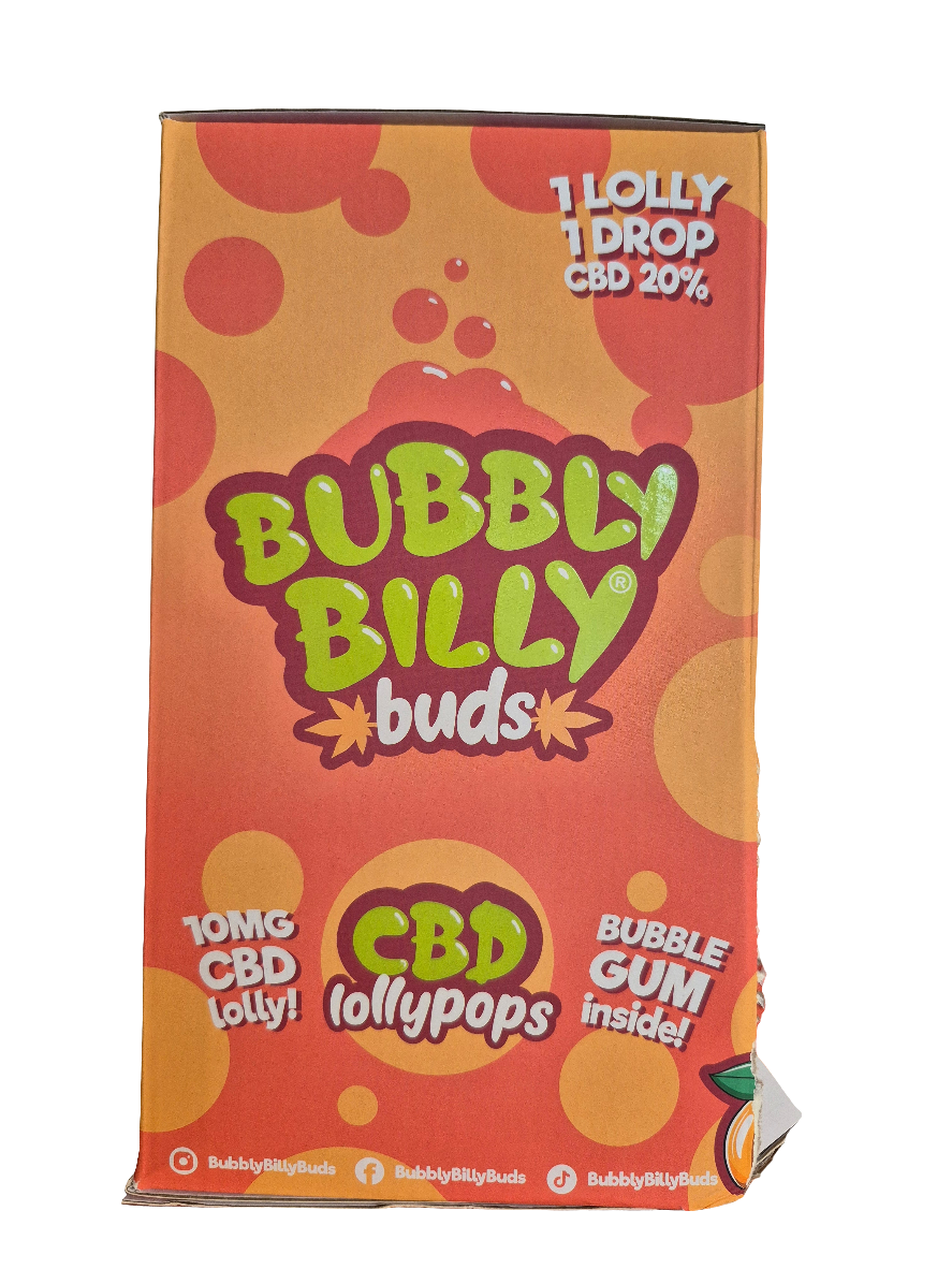 BUBBLY BILLY - SUCETTE AU CBD ET AU CHEWING-GUM" PÊCHE ACIDULÉE " 10mg CBD- 20% CBD