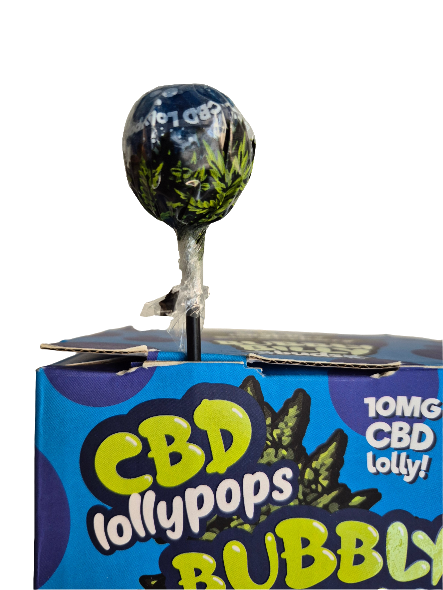 CBD lollypops - bubbly Billy - sucette CBD - bonbon CBD - sucette CBD et au Chewing-gum- Blue Raspberry lollypops - framboise myrtille lollypops -  
