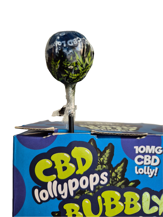 CBD lollypops - bubbly Billy - sucette CBD - bonbon CBD - sucette CBD et au Chewing-gum- Blue Raspberry lollypops - framboise myrtille lollypops -  