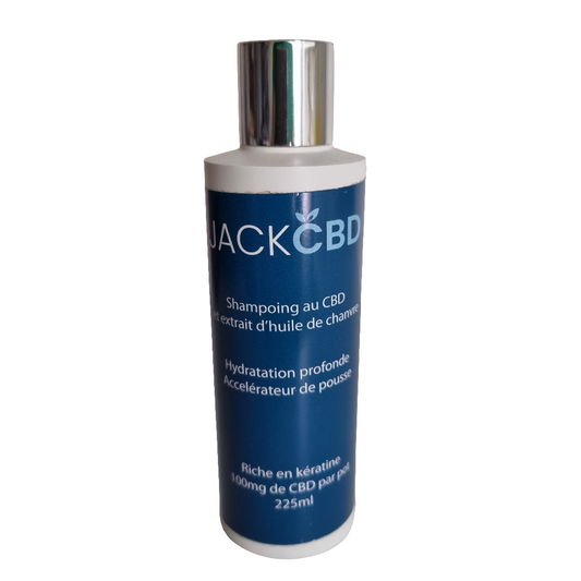 Shampoing CBD bio - cosmétiques- Jack CBD - kératine- jojoba- facilite repousse des cheveux 