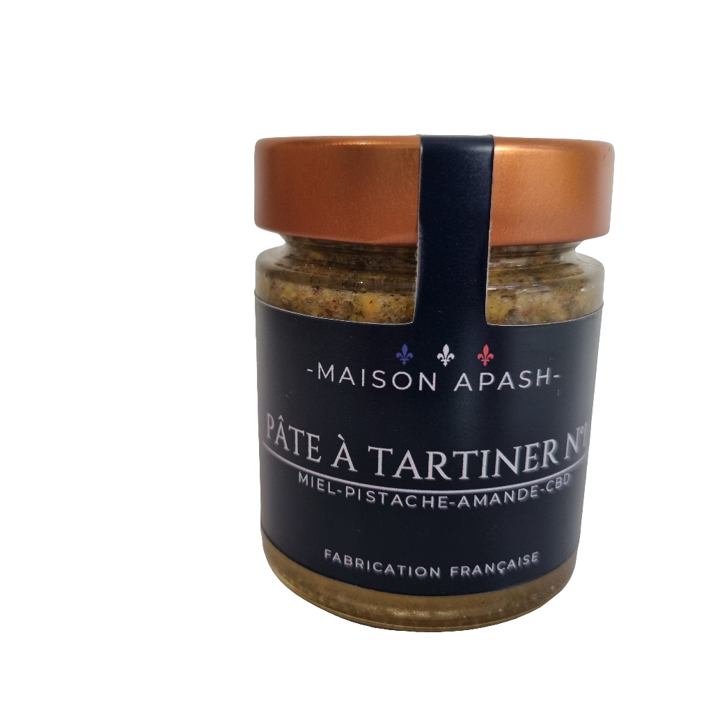 Pâte à tartiner N°1 - Maison Apash - fabrication française - 170g - pâte à tartiner CBD - miel - pistache - amandes - CBD - alimentation CBD - 