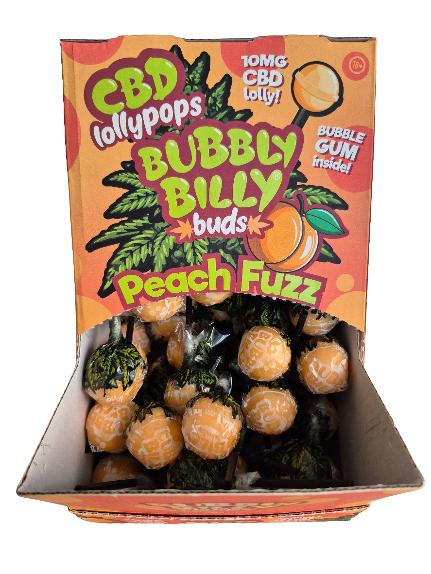 BUBBLY BILLY - SUCETTE AU CBD ET AU CHEWING-GUM" PÊCHE ACIDULÉE " 10mg CBD- 20% CBD