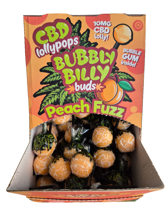 BUBBLY BILLY - SUCETTE AU CBD ET AU CHEWING-GUM" PÊCHE ACIDULÉE " 10mg CBD- 20% CBD