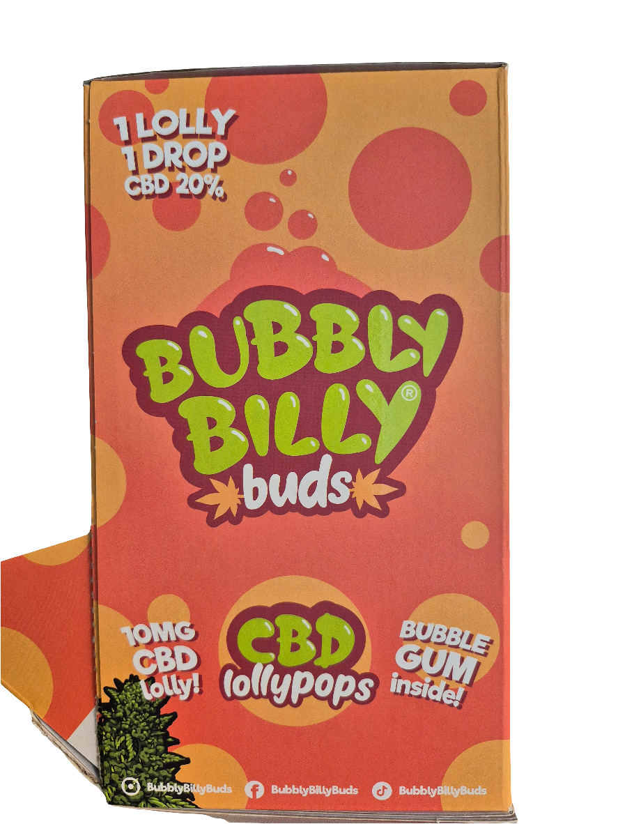 BUBBLY BILLY - SUCETTE AU CBD ET AU CHEWING-GUM" PÊCHE ACIDULÉE " 10mg CBD- 20% CBD