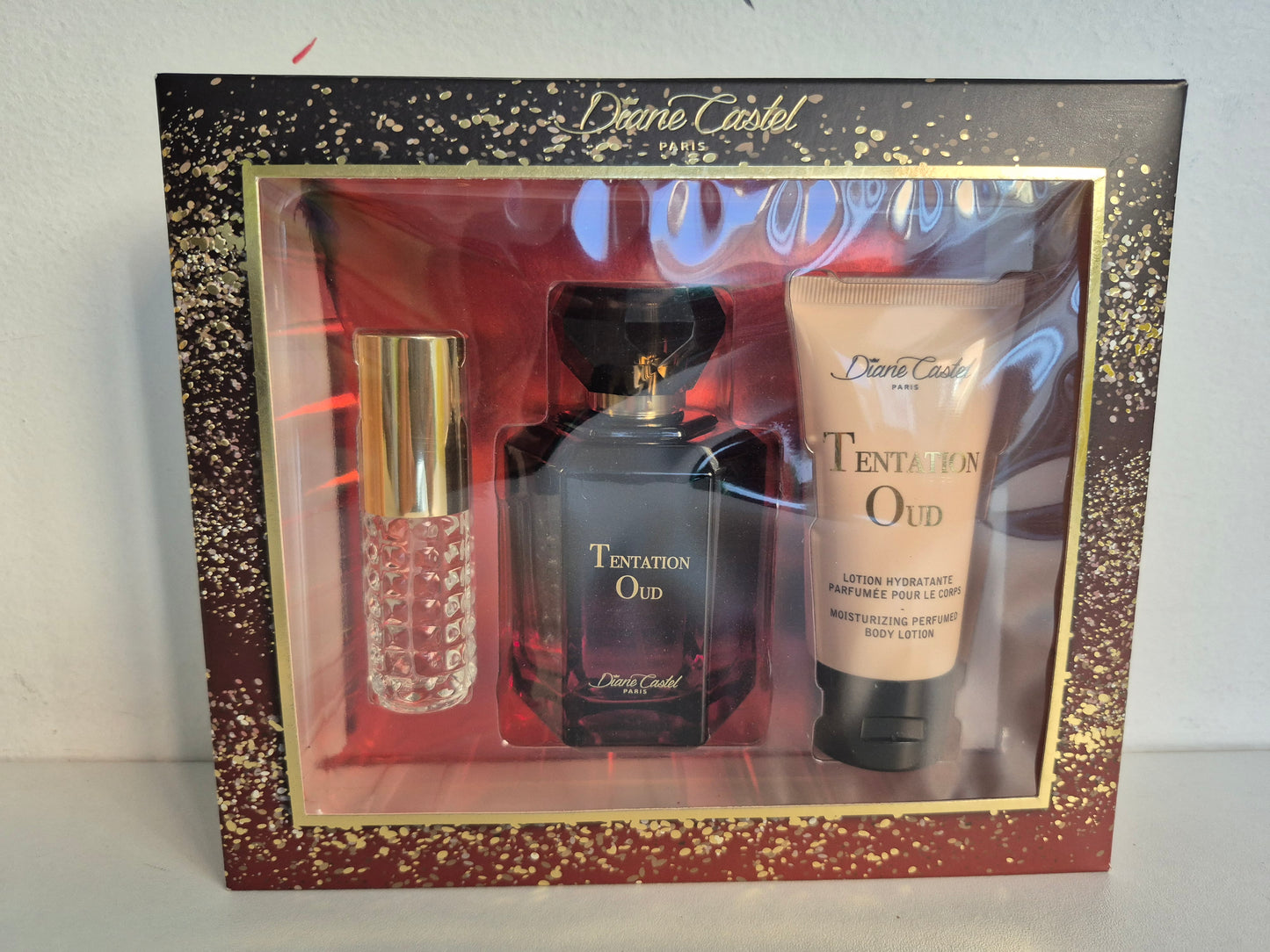 Coffret parfum - Tentation oud - Diane Castel - Paris - parfum 100ml - lotion hydratante parfumé - parfum de poche 10ml 